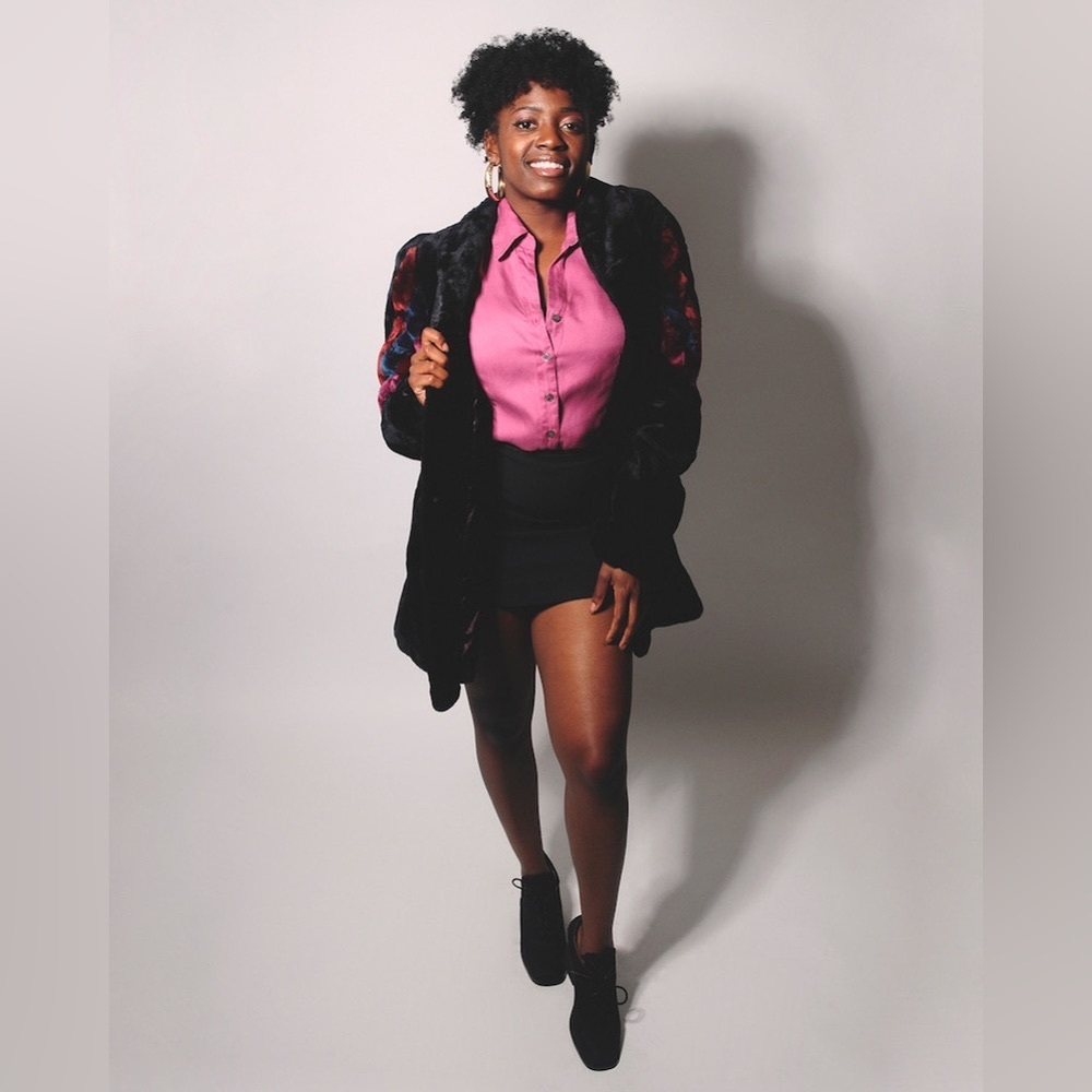 Retro Black Faux Fur Long Sleeve Hook Closure Coat - Picture 4 of 9